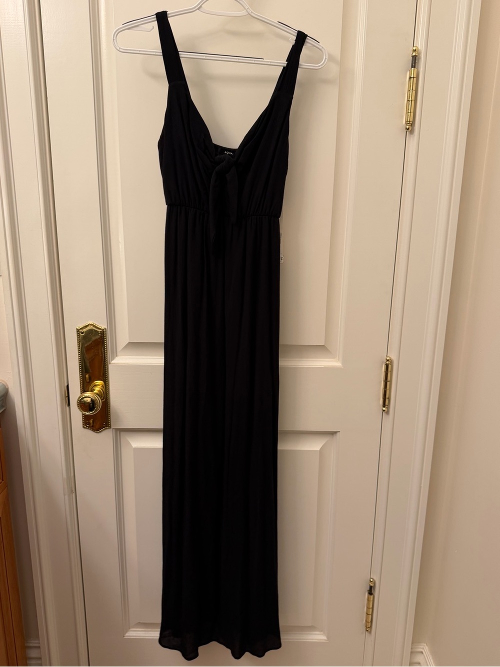 AQUA Black Sleeveless Maxi Dress with Tie Front XS NWT